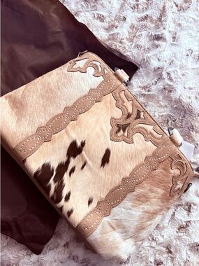 Cowhide Shoulder Bag with Tan Leather Trim